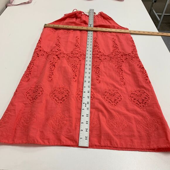 MSSP Max Studio Dress Women XS Extra Small Coral Halter Floral Crochet Keyhole - Picture 8 of 15